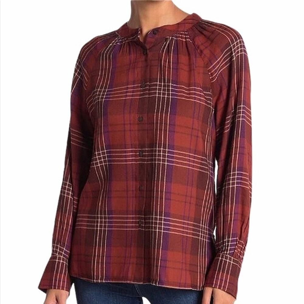 Susina Red Plaid Button Front Blouse Countrycore Large NWT !